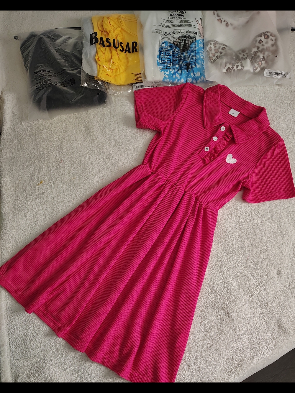 Summer Dress (Size 7Y) 🌸 Fuchsia with Heart Detail – Super Comfortable